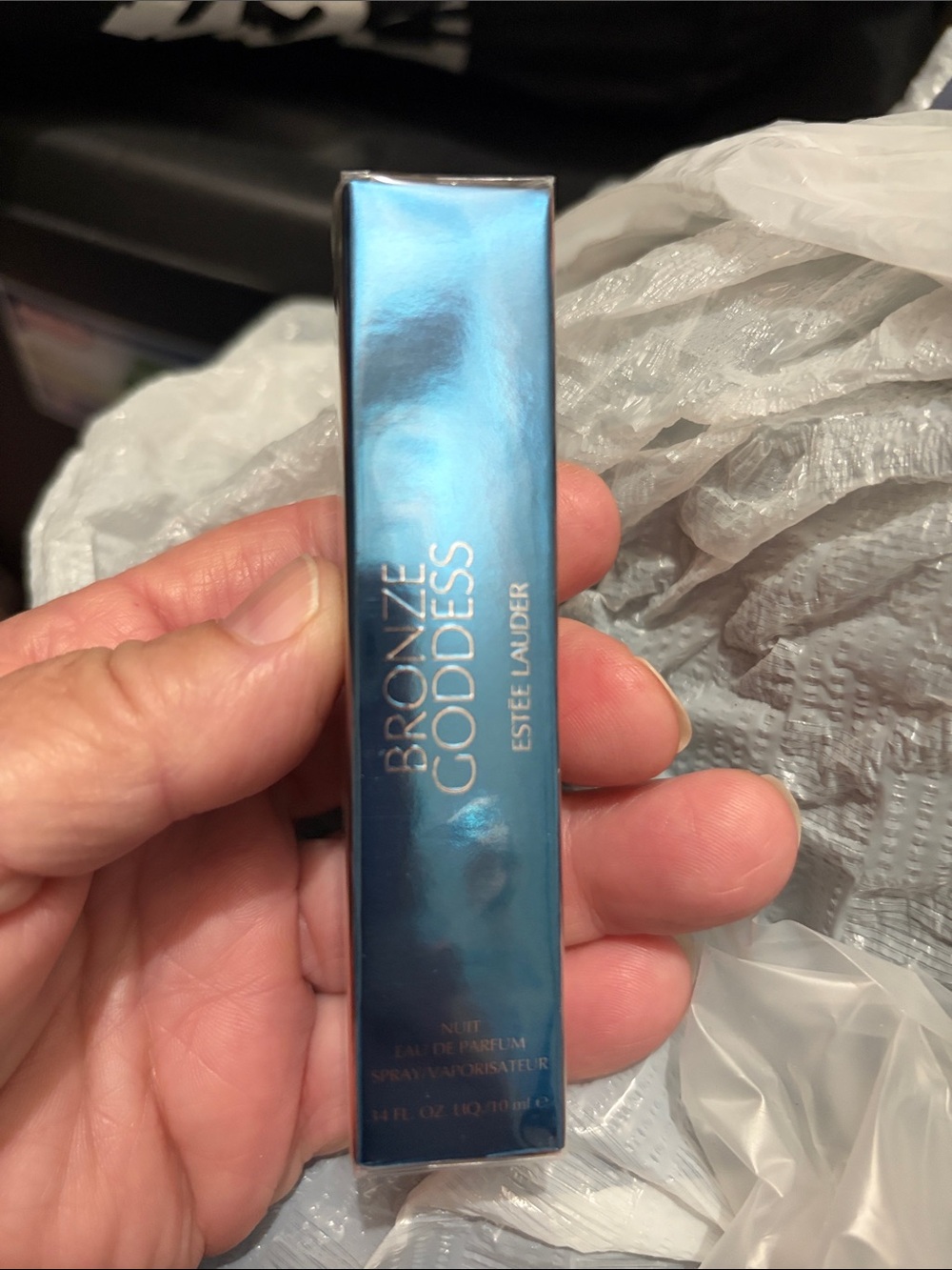 Estee Lauder Bronze Goddess Nuit in Metallic Blue .34 travel spray new